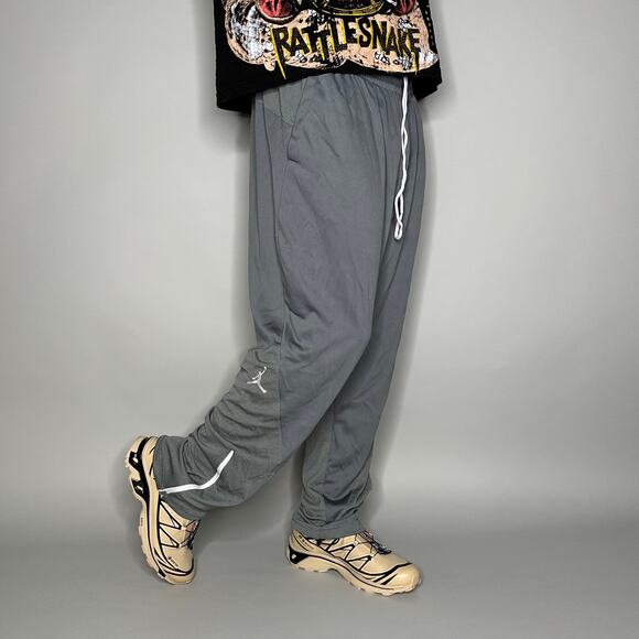 Vintage Jordan Sweatpants Grey Polyester White Jumpman Baggy Wide Leg Flare 90s - Picture 1 of 5